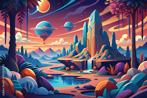 abstract background that resembles a surreal landscape, combining elements of nature, fantasy, and imagination. vector illustration