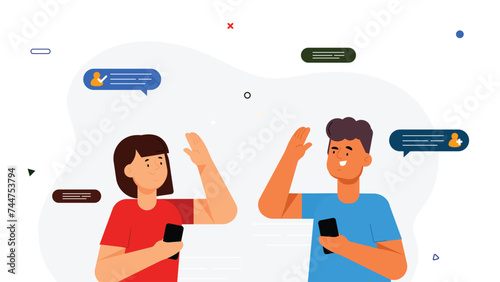 Man, Woman Conversation Flat Vector Illustration. Pretty Lady Having Discussion with Handsome Boy. Elegant Girl Arguing with Opponent Isolated Characters. Friendly Chat, Family Couple Dialogue
