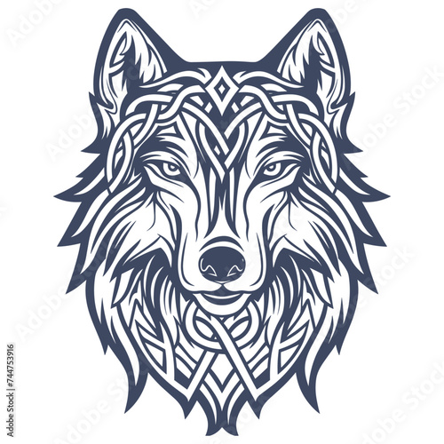 Vector illustration of Viking Wolf head design for Viking Celtic illustration motive tattoo with white background
