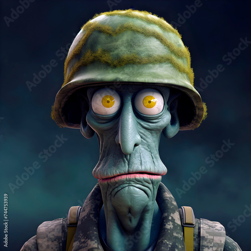 Alien dressed as a military man.