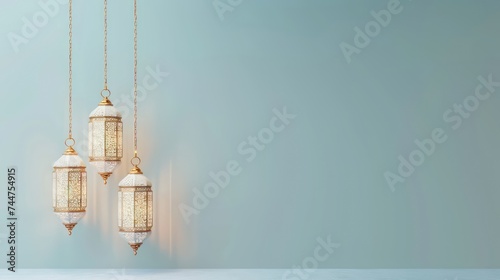 Modern beautiful minimalistics Tid backgrounds with illuminating lanterns and copy space.