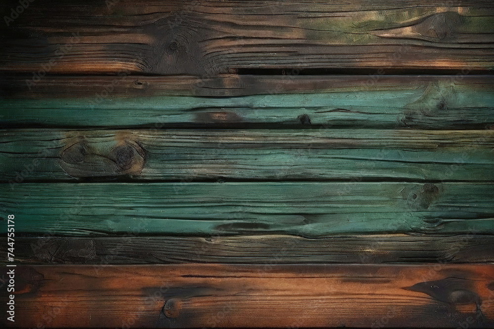 Fototapeta premium green and black and brown and dark and dirty wood wall wooden plank board texture background