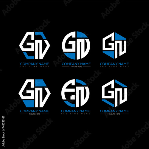 GN letter logo set design.GN monogram polygonal and circle shape vector. GN unique design. 