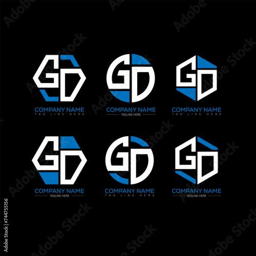 GO letter logo set design.GO monogram polygonal and circle shape vector. GO unique design. 