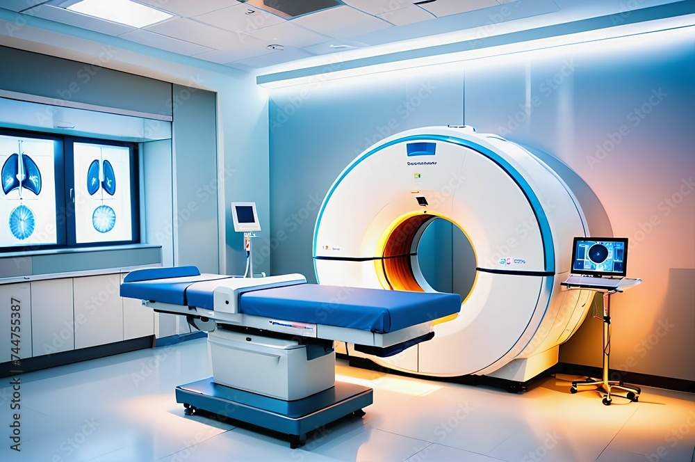Magnetic resonance tomography machine in the hospital. Magnetic resonance tomography machine in the hospital.