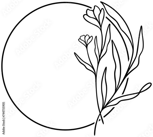 Circle Wildflower Border | Elegant Botanical Leafy Frame Flower Vector Illustration | Decorative Element	