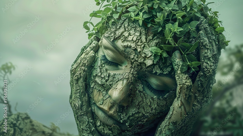 earth spirit in worry: a close-up portrayal of nature's fragility