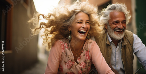 Senior couple having fun together in the city. People, leisure and lifestyle concept.