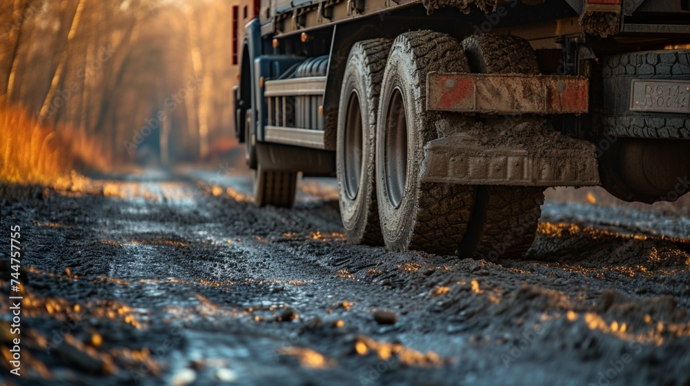 Close-up of a cargo truck on the road. - obrazy, fototapety, plakaty 