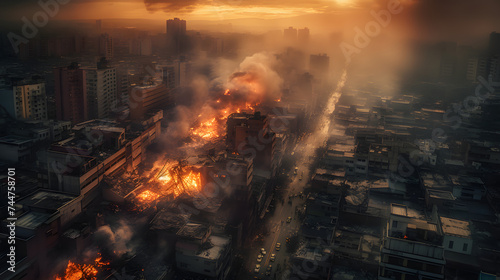  a burning city with huge fires