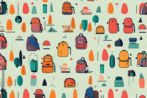 A minimalist notebook with a bold  colorful illustration of a backpack on the cover