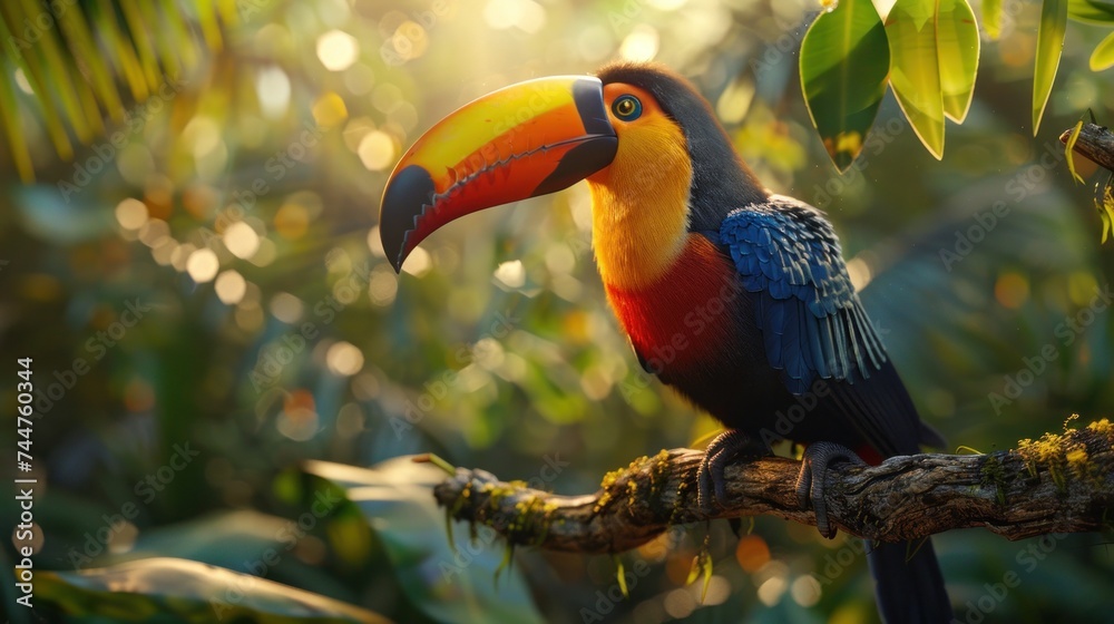 Fototapeta premium bird, wild, wildlife, forest, hornbill, nature, tropical, animal, couple, feather. hornbill with colorful feathered creatures in a rainforest. hornbill feathered with tropical plants in background.