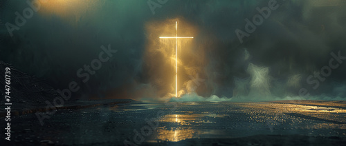 easter religion,jesus christ cross easter resurrection concept christian cross Tomb Empty With Shroud And Crucifixion At Sunrise - Resurrection Of Jesus Christ