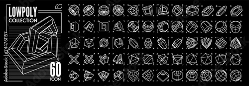 Polygonal Shapes set icon of complex shapes Linear  Figures. Collection of Lowpoly 3D Shapes photo