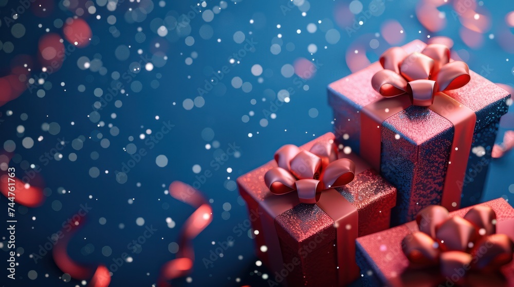 Obraz premium holiday greetings with gift boxes on a blue background.