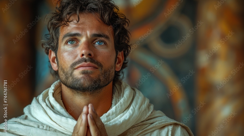 a close up of a man with his hands folded in front of his chest and hands folded in front of his chest with his hands folded in front of his chest. a close up of a man with his hands folded in front of his chest and hands folded in front of his chest with his hands folded in front of his chest.