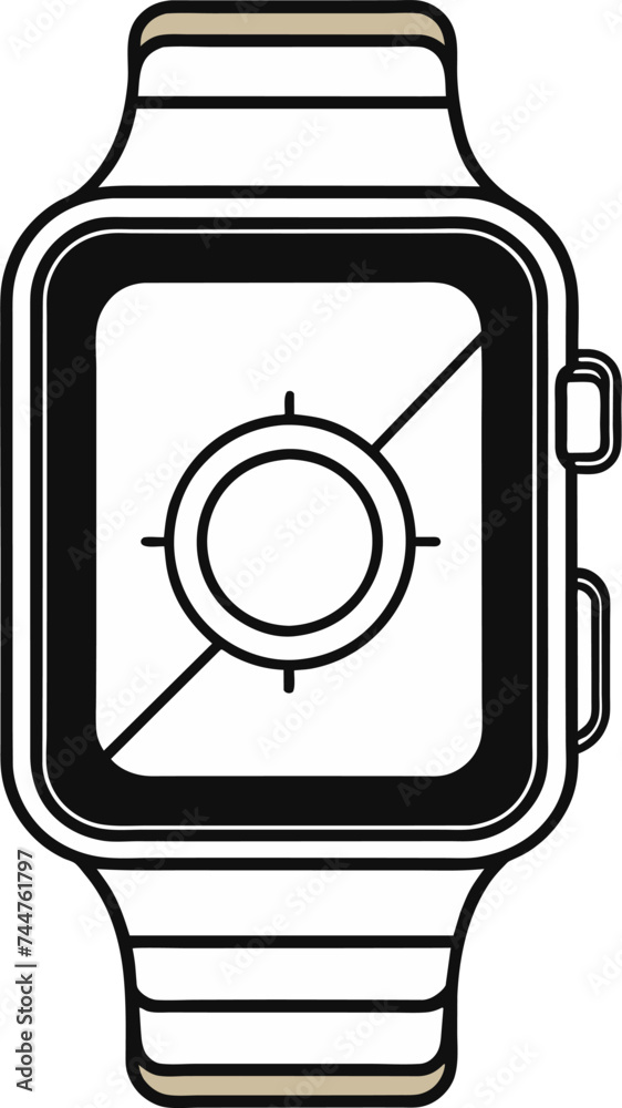 Minimalist Line Art Smartwatch Vector Illustration on Transparent Background, Modern Wearable Technology Graphic for Digital Design