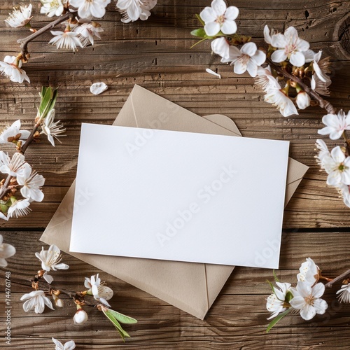 Blank card mockup and envelope for creating baby shower invitations, designin...