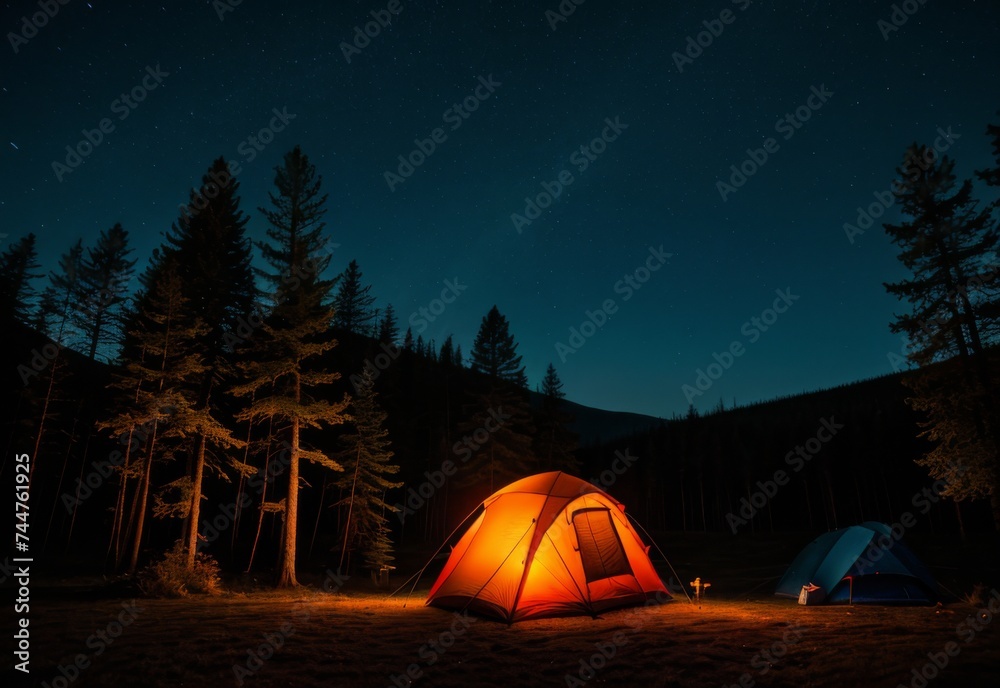 Relaxing in a tent under the stars in the forest. Relaxing in a tent under the stars in the forest.