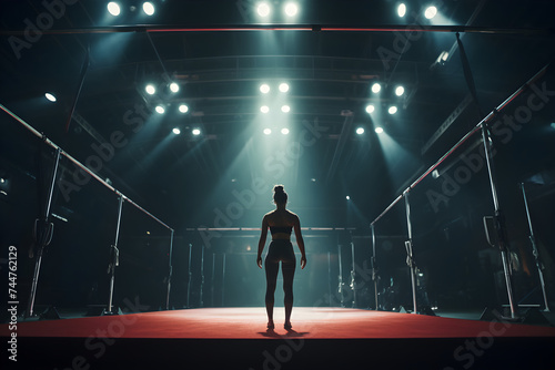 Captivating Scene of a Professional Gymnastics Gym with Athletes Practicing on the Bars