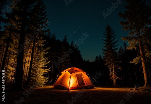 Relaxing in a tent under the stars in the forest. 