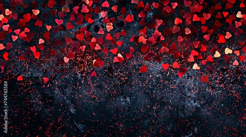 Abstract dark black red glitter sparkle confetti background or party invite for happy birthday, bridal wedding evening, fancy luxury Christmas card or new years eve nigh