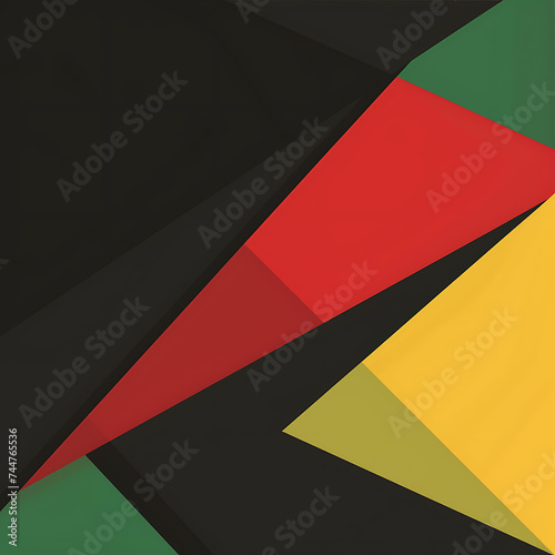 Geometric abstraction in black, red, yellow, and green, providing a powerful background for Black History Month with ample space for text.