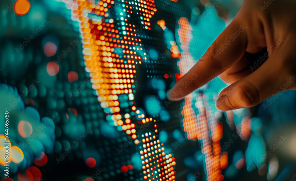 Strategic Global Investments: Finger Pointing on World Map Screen Stock ...