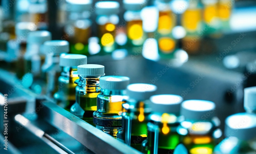 Medical vials on production line at pharmaceutical Medical vials on production line at pharmaceutical