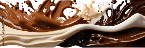 Splash of chocolate and white milk flow mixed