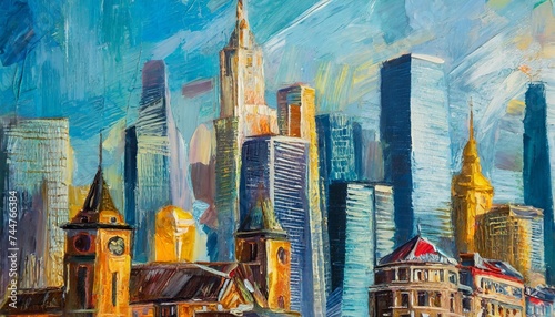 abstract oil painting of a city with bold strokes graphic design art background with a skyscrapers exclusive wallpaper texture
