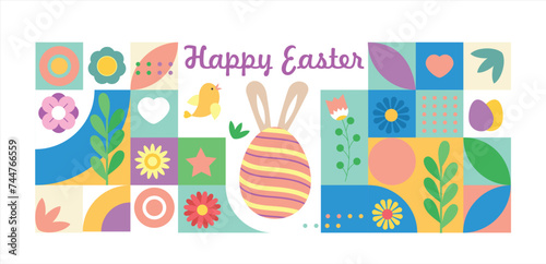 Happy Easter modern abstract geometric poster, banner. Easter template for social media post, vector background.