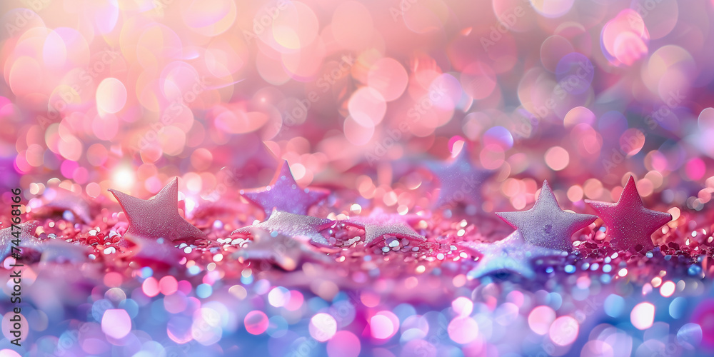star shaped confetii bokeh background in peach pink and purple colors (1)