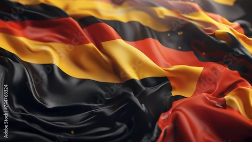 Close up of German flag on black background, suitable for patriotic or nationalistic themes. photo