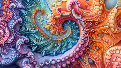 Vivid Fractal Artwork Resembling a Colorful Spirograph, created with Generative AI technology