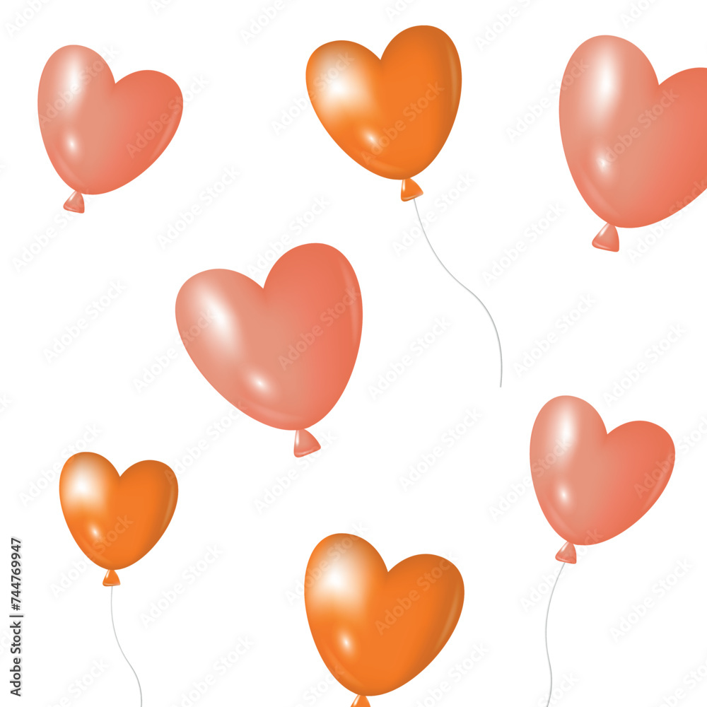 3-D heart-shaped balloons in pink and orange