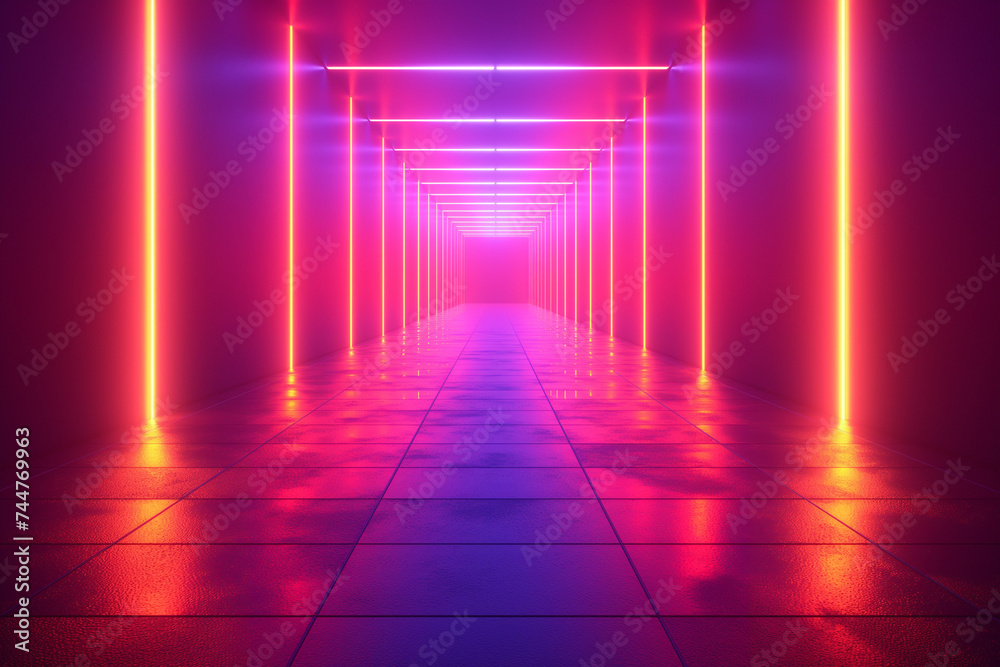 Empty dark space with neon lights. Abstract dark background. 3d illustration. Empty dark space with neon lights. Abstract dark background. 3d illustration.