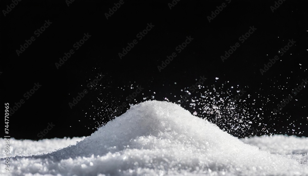 banner of sparkling fluffy white snow isolated on black