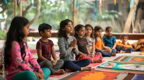 Children participating in a mindfulness session, learning techniques for emotional regulation and self-awareness — Love and Respect, Care and Development, Recognition and Perfectio photo