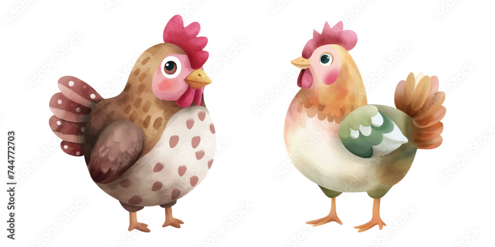 cute chicken vector watercolor illustration