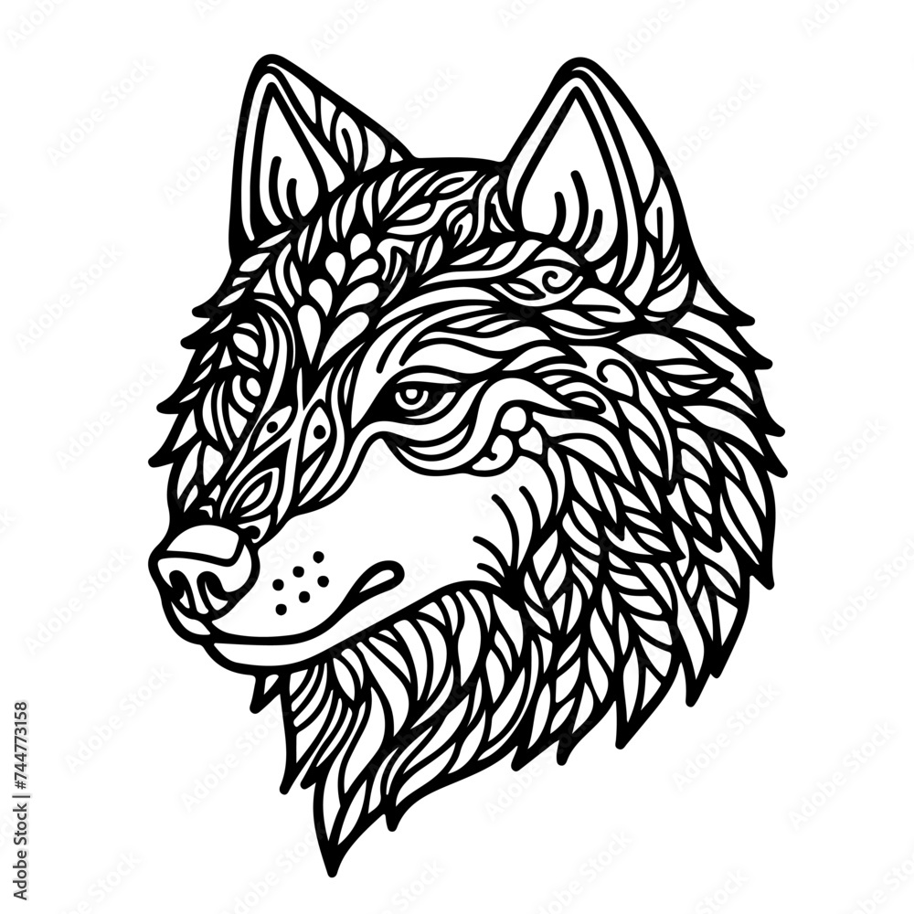 Obraz premium Wolf head. Coloring book page for adults and kids. Animal portrait