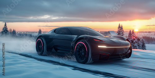 Futuristic family SUV 4WD driving in a snowy winter landscape © RobertNyholm