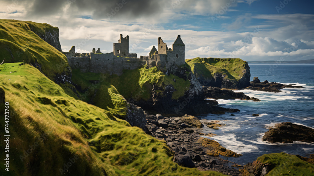 Cliffs and ruins of an old castle in Dunluce