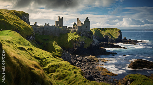 Cliffs and ruins of an old castle in Dunluce