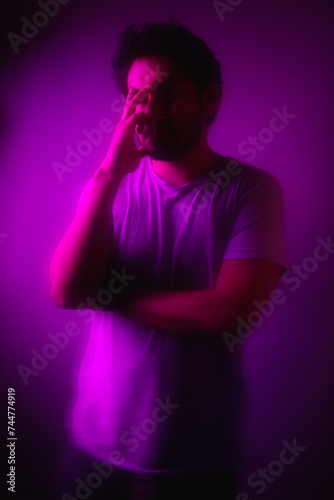 abstract portrait with pink lightning