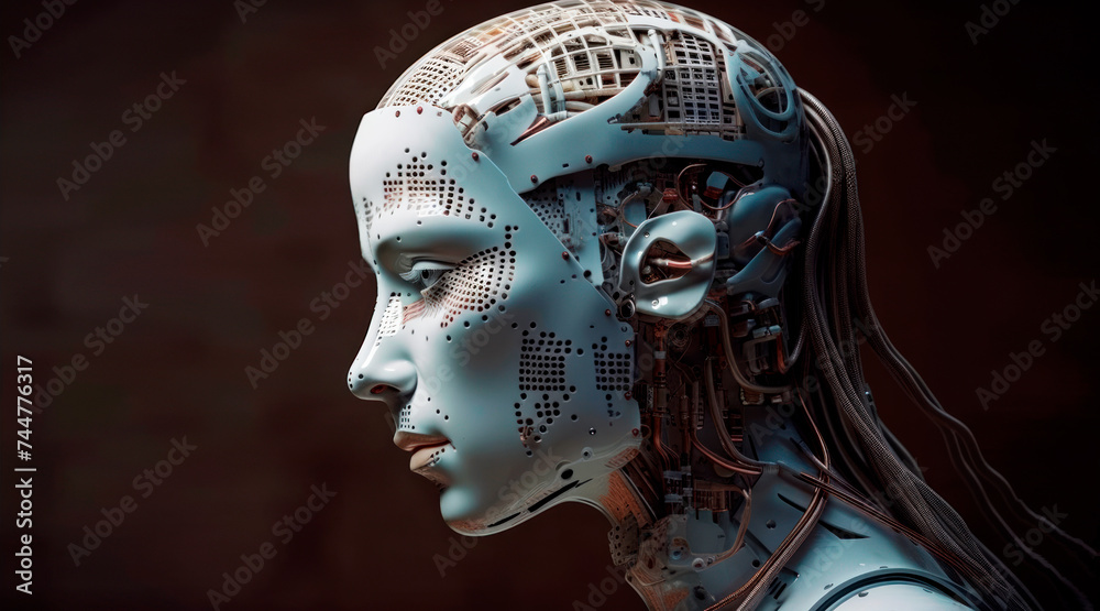 Portrait of android or humanoid robot on an isolated background. AI technology, portrait of a futuristic robot or a fantastic cyborg for role-playing games, games or cyberpunk in virtual reality. Portrait of android or humanoid robot on an isolated background. AI technology, portrait of a futuristic robot or a fantastic cyborg for role-playing games, games or cyberpunk in virtual reality.