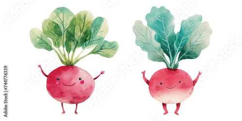  cute smiling radishwatercolor vector illustration