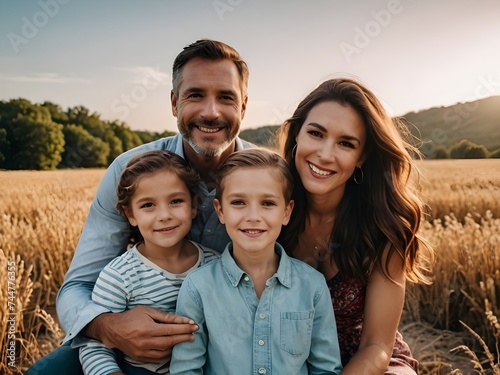 portrait of a family in a field