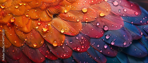 Colorful Bird With Water Drops on Feathers
