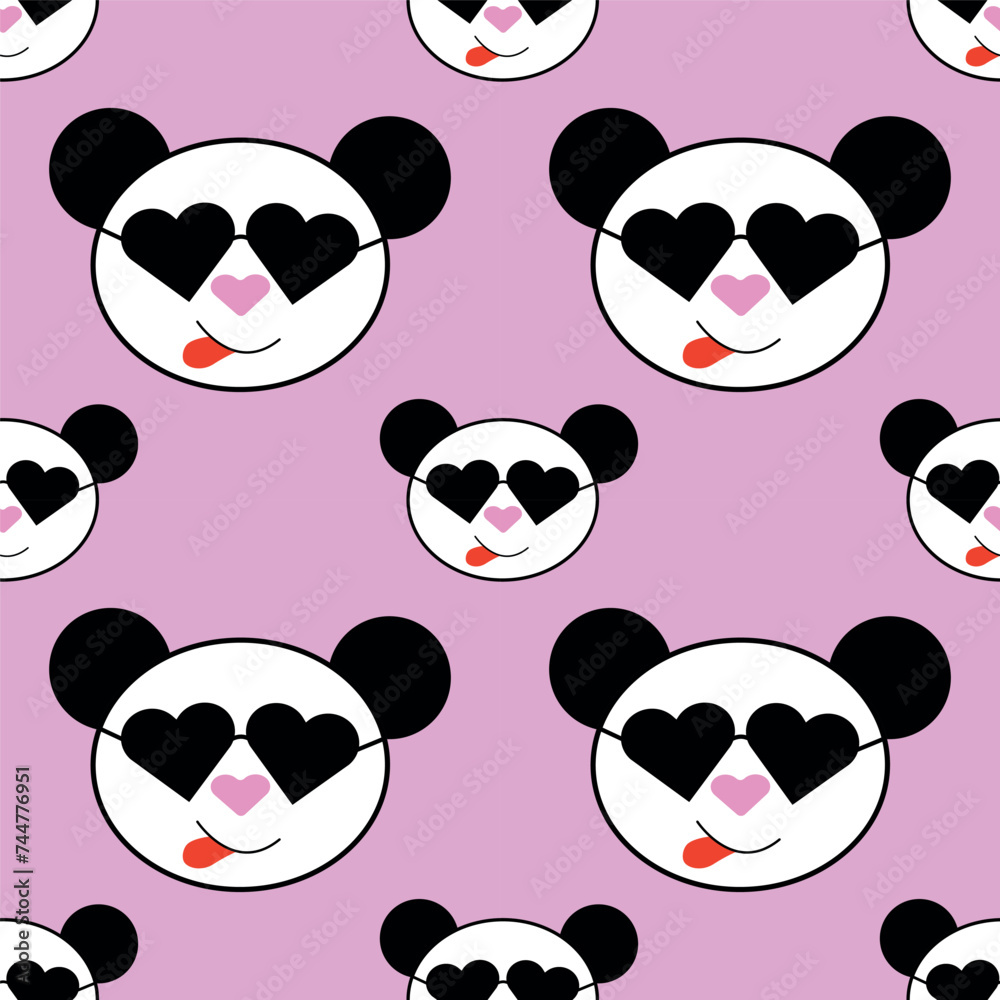 vector pattern panda with heart glasses pink background vector pattern panda with heart glasses pink background